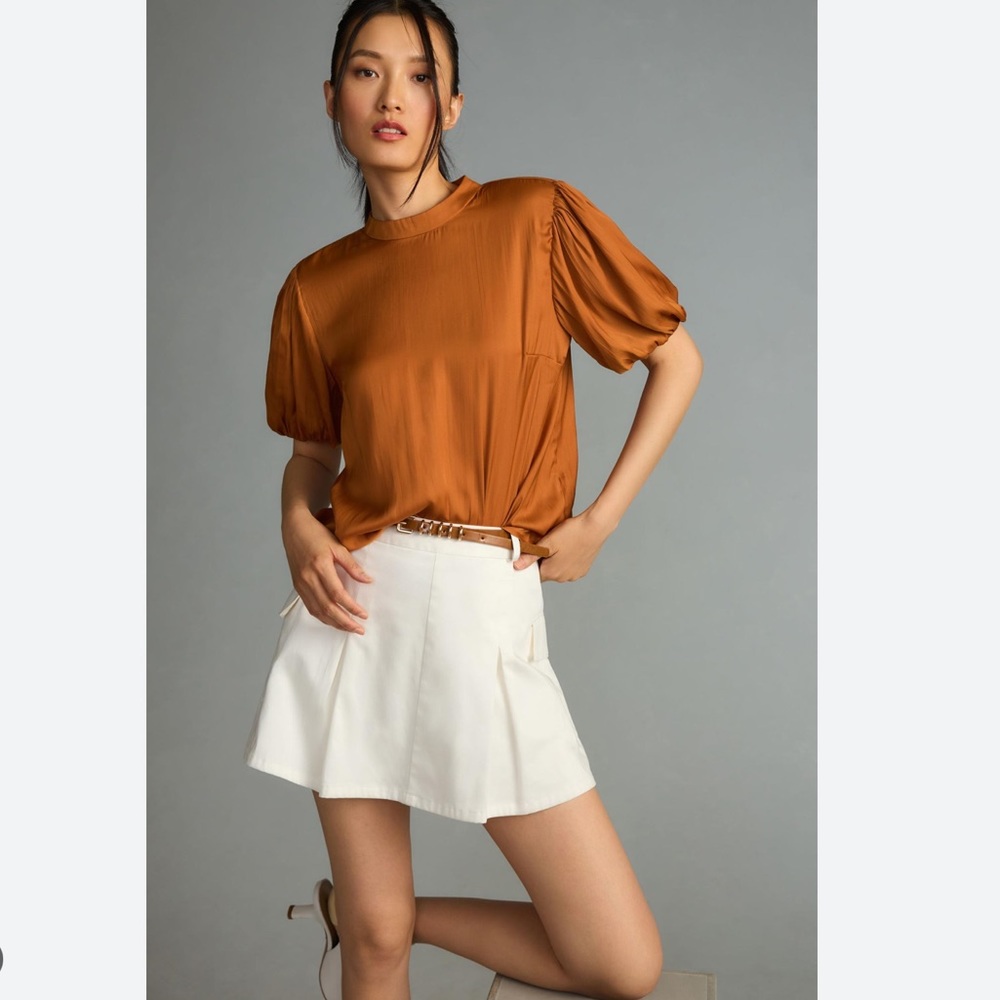Anthropologie Mock-Neck Puff-Sleeve Blouse